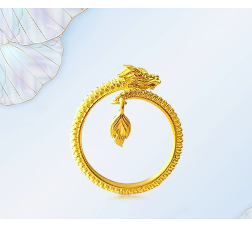 Тибетське Золоте кільце Сакральний Дракон із фіанітами для здійснення ваших бажань у 9 періоді та удачі