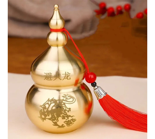 Тибетська Мідна гарбуз Ву Лу для Здоров'я і Довгоріччя з Драконом і з піском Калачакри та Кінарі 9 період