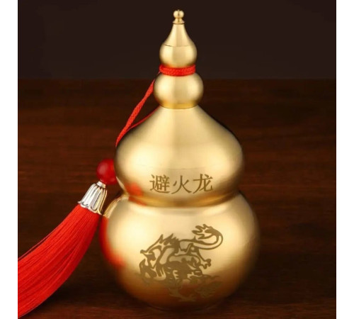 Тибетська Мідна гарбуз Ву Лу для Здоров'я і Довгоріччя з Драконом і з піском Калачакри та Кінарі 9 період