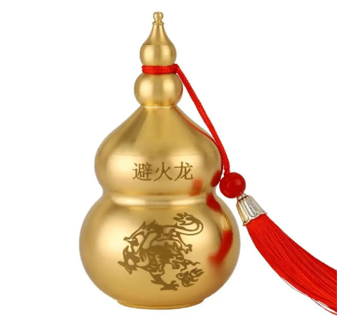 Тибетська Мідна гарбуз Ву Лу для Здоров'я і Довгоріччя з Драконом і з піском Калачакри та Кінарі 9 період