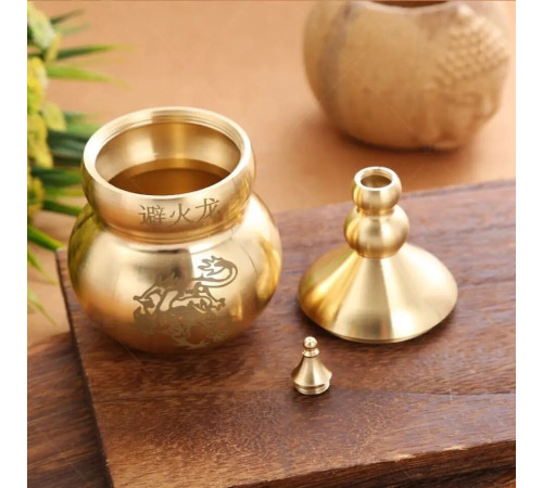 Тибетська Мідна гарбуз Ву Лу для Здоров'я і Довгоріччя з Драконом і з піском Калачакри та Кінарі 9 період