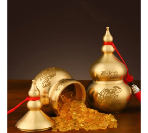 Тибетська Мідна гарбуз Ву Лу для Здоров'я і Довгоріччя з Драконом і з піском Калачакри та Кінарі 9 період