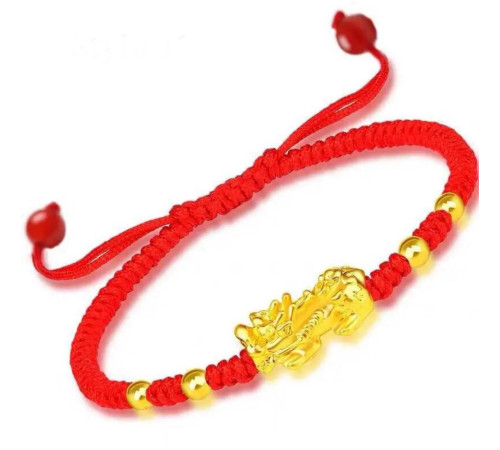 Тибетський браслет Золота Пі Яо на червоній нитці для процвітання й багатства на 9 період