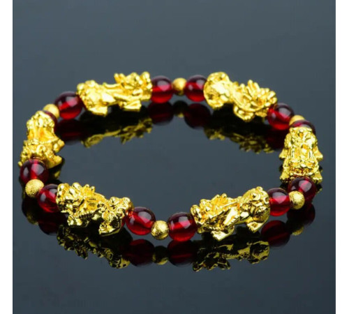 Браслет Пі Яо з червоним агатом для удачі, любові та грошей на 9 період