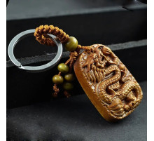 Брелок Дракон Дерев'яний для достатку, удачі, захисту та здоров'я із сакральною мантрою та символом Успіху