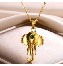 Золота Тибетська Підвіска Слон із зеленим малахітом для Гармонії,щасті, мудрості, Захисту для удачі в сім'ї