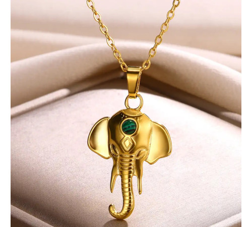 Золота Тибетська Підвіска Слон із зеленим малахітом для Гармонії,щасті, мудрості, Захисту для удачі в сім'ї