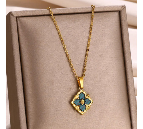 Позолочена підвіска Чотирилиста конюшина з Зеленим Малахітом для великих грошей і удачі 9 період