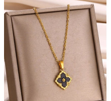 Золота підвіска Чотирилиста конюшина з чорним Агатом для великих грошей і удачі 9 період