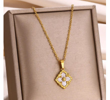 Золота підвіска Чотирилиста конюшина з Білим Перламутровим Кварцем для великих грошей і удачі 9 період