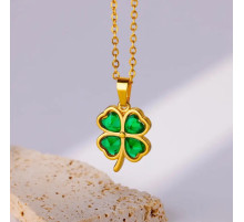 Золота підвіска з Турмаліном Чотирилиста конюшина для удачі, позитиву, Енергії та Здоров'я