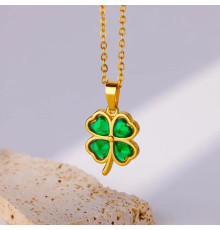 Золота підвіска з Турмаліном Чотирилиста конюшина для удачі, позитиву, Енергії та Здоров'я