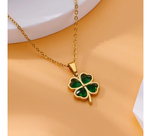 Золота підвіска з Турмаліном Чотирилиста конюшина для удачі, позитиву, Енергії та Здоров'я