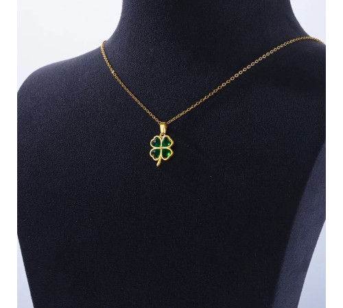 Золота підвіска з Турмаліном Чотирилиста конюшина для удачі, позитиву, Енергії та Здоров'я