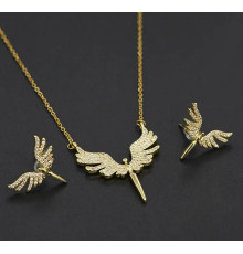 Золотий комплект Підвіска та Сережки Крила Ангелія Малайзія для захисту та здійснення ваших бажань