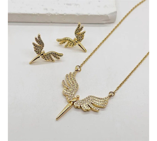 Золотий комплект Підвіска та Сережки Крила Ангелія Малайзія для захисту та здійснення ваших бажань