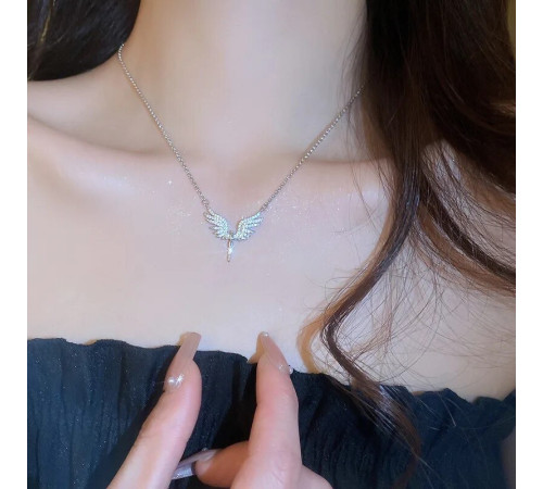 Срібна Підвіска Крилья Ангела з Фіанітами Малайзія для захисту та здійснення ваших бажань