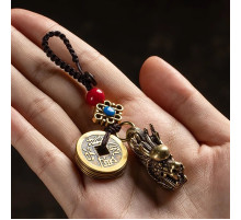 Тибетський Брелок Сакральний Голова Дракона мідний з монетами для Більших Дедерег, удачі, Здоров'я, Захисти