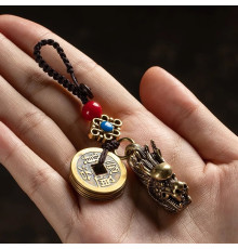 Тибетський Брелок Сакральний Голова Дракона мідний з монетами для Більших Дедерег, удачі, Здоров'я, Захисти