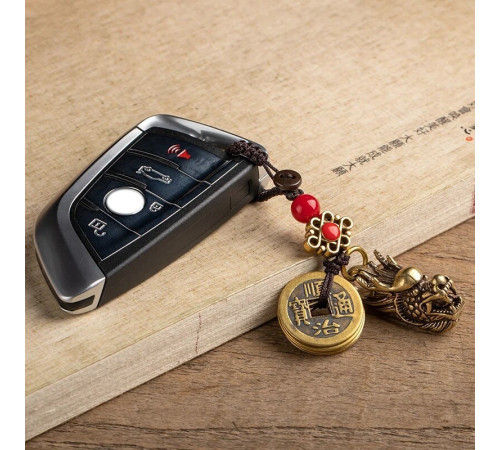 Тибетський Брелок Сакральний Голова Дракона мідний з монетами для Більших Дедерег, удачі, Здоров'я, Захисти