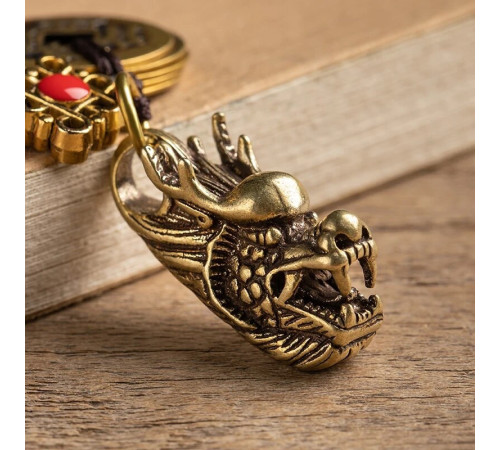 Тибетський Брелок Сакральний Голова Дракона мідний з монетами для Більших Дедерег, удачі, Здоров'я, Захисти