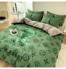 Турмалінова шовкова постільна білизна зі срібною ниткою із зеленим чотирилистним конюшиною Вековий Схід