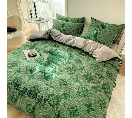 Турмалінова шовкова постільна білизна зі срібною ниткою із зеленим чотирилистним конюшиною Вековий Схід