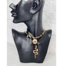 Золота сакральна підвіска Змія з блакитним топазом і амулетом від вічка для Здоров'я, Багатства, удачі Счастья