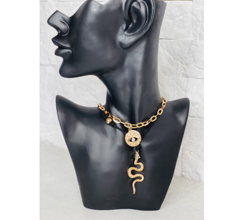 Золота сакральна підвіска Змія з блакитним топазом і амулетом від вічка для Здоров'я, Багатства, удачі Счастья