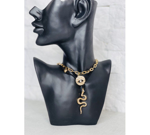 Золота сакральна підвіска Змія з блакитним топазом і амулетом від вічка для Здоров'я, Багатства, удачі Счастья