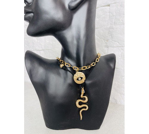 Золота сакральна підвіска Змія з блакитним топазом і амулетом від вічка для Здоров'я, Багатства, удачі Счастья