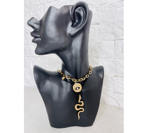 Золота сакральна підвіска Змія з блакитним топазом і амулетом від вічка для Здоров'я, Багатства, удачі Счастья