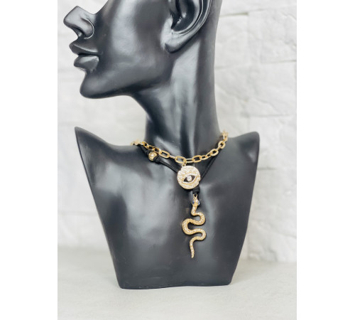 Золота сакральна підвіска Змія з блакитним топазом і амулетом від вічка для Здоров'я, Багатства, удачі Счастья