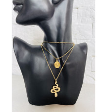 Золота сакральна підвіска Змія з фіанітами та мандолою для Здоров'я, Багатства, удачі та здійснення Жела
