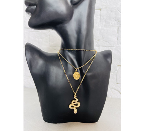 Золота сакральна підвіска Змія з фіанітами та мандолою для Здоров'я, Багатства, удачі та здійснення Жела