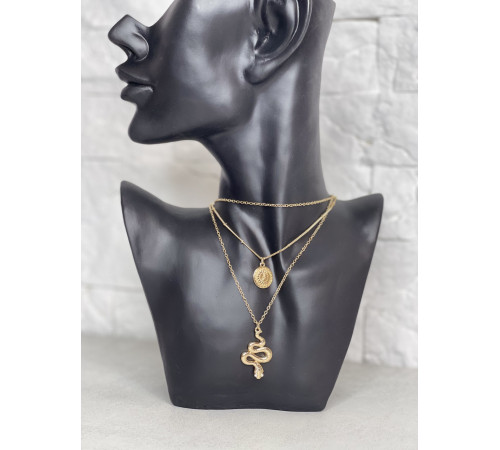 Золота сакральна підвіска Змія з фіанітами та мандолою для Здоров'я, Багатства, удачі та здійснення Жела