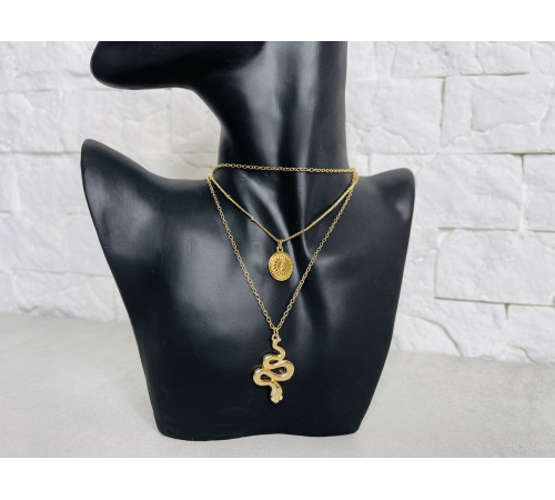 Золота сакральна підвіска Змія з фіанітами та мандолою для Здоров'я, Багатства, удачі та здійснення Жела