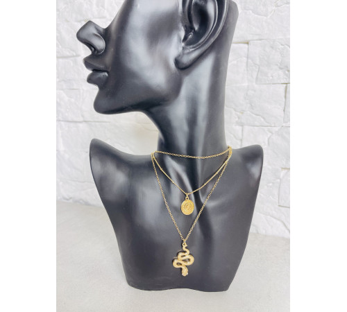 Золота сакральна підвіска Змія з фіанітами та мандолою для Здоров'я, Багатства, удачі та здійснення Жела