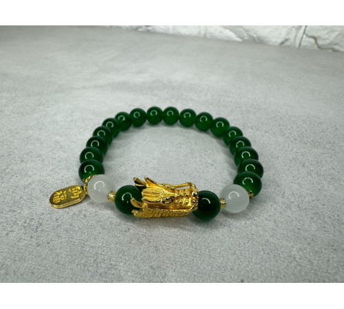 Браслет Дракон із захисною мантрою із Зеленого Нефриту для Здоров'я, Захисти та Багатство з Сінгапуру 9 період