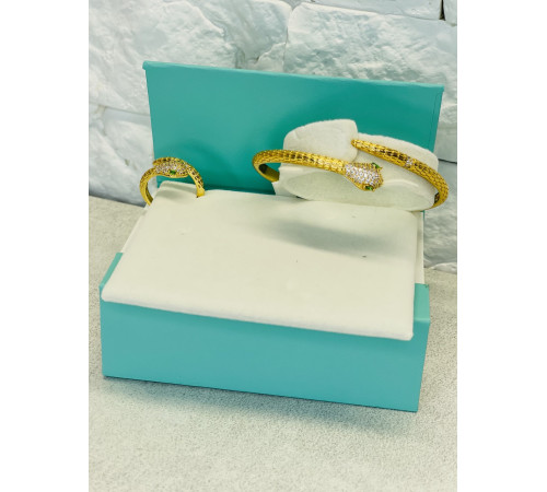 Золотий Набір Змія Браслет і Каблучка зі смарагдом і фіанітами для удачі, Захисти, Здоров'я й здійснення Желаний