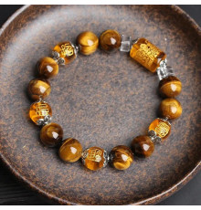 Тибетський Браслет із намистиною Дзі Бог Багатства на тигру з Тигрового очей, Цитрина та Раухтопаз для Багатства