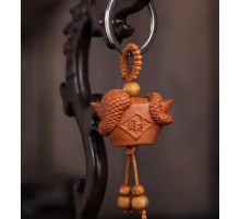 Тибетський Брелок Змія Дерев'яний із персикового дерева з символом Фук для здоров'я й багатства