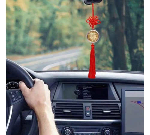 Підвіска монета з драконом символ Фук і містичним вузлом на червоній нитці для удачі та Процвітання