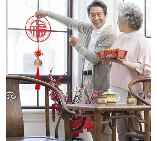 Підвіска монета з драконом символ Фук і містичним вузлом на червоній нитці для удачі та Процвітання