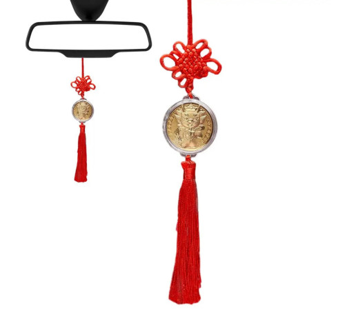 Підвіска монета з драконом символ Фук і містичним вузлом на червоній нитці для удачі та Процвітання