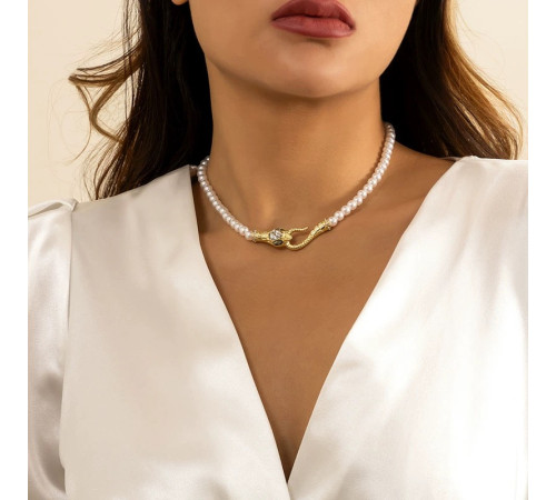 Підвіска Чокер золота Змія перлове намисто з фіанітами для Багатства, удачі та процвітання