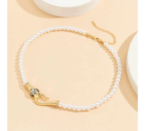 Підвіска Чокер золота Змія перлове намисто з фіанітами для Багатства, удачі та процвітання
