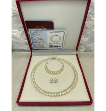 Перлове намисто з Малазійського морського білого перлів Akoya Клас AAA із сережками та браслетом для багатства