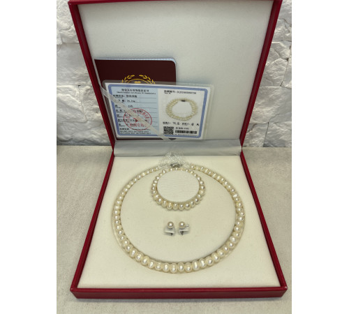 Перлове намисто з Малазійського морського білого перлів Akoya Клас AAA із сережками та браслетом для багатства