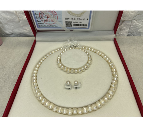 Перлове намисто з Малазійського морського білого перлів Akoya Клас AAA із сережками та браслетом для багатства